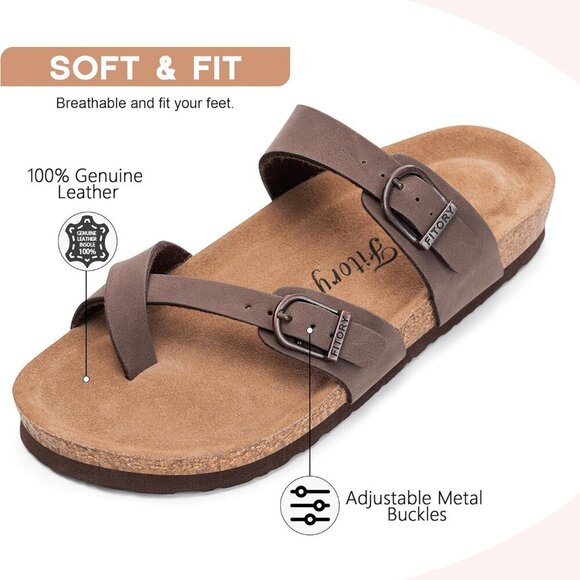 Women's Slide Sandals with Soft Cork Footbed, Comfort Arch Support Flat Sandals - Picture 2 of 6